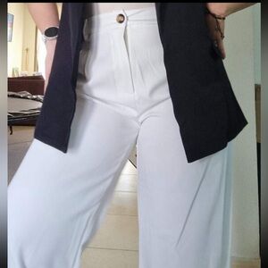 White wide leg trouser pants L